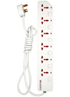 KADRIS Power Strips KD1606S Heavy Duty Extension Cord with 6 way Outlets with switches, Charging Socket with 2 meter Heat resistant  Extension Cord (White)  - Image 1
