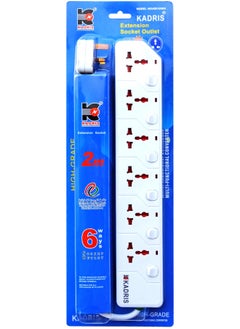 KADRIS Power Strips KD1606S Heavy Duty Extension Cord with 6 way Outlets with switches, Charging Socket with 2 meter Heat resistant  Extension Cord (White)  - Image 4