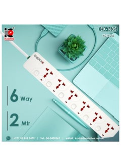 KADRIS Power Strips KD1606S Heavy Duty Extension Cord with 6 way Outlets with switches, Charging Socket with 2 meter Heat resistant  Extension Cord (White)  - Image 5