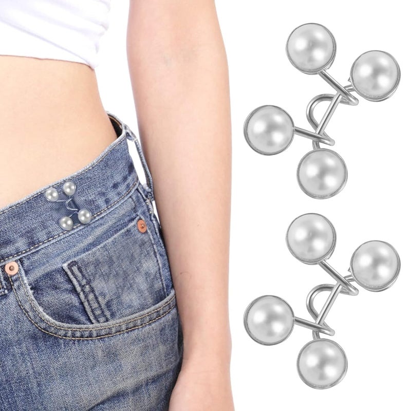 Feinerman 2 Pcs Waist Buckle Extender for Loose Jeans Adjustable Jean Button Pins Instant Pant Waist Tightener Clips NoSew Pearl Button Adjuster Extra Button for Skirts Pants - Image 1