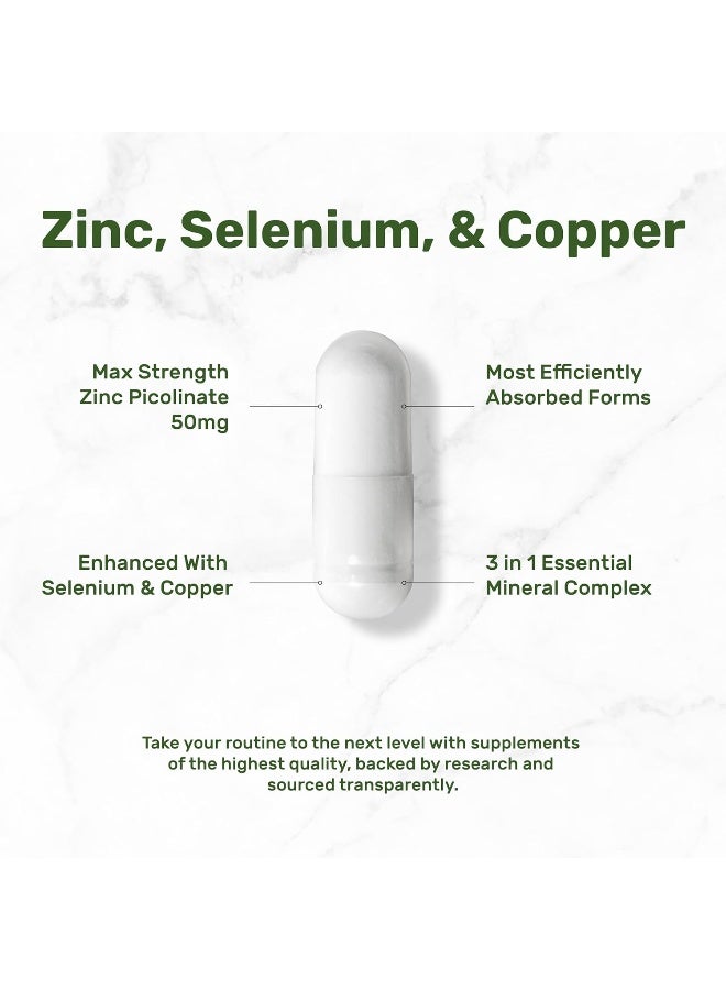 DEAL SUPPLEMENT Zinc 50mg with Selenium 200mcg + Copper, 240 Capsules, 8 Month Supply, 3 in 1 Mineral Formula, Zinc Picolinate Complex Supplement, Supports Healthy Immune System for Adults and Kids - Image 3
