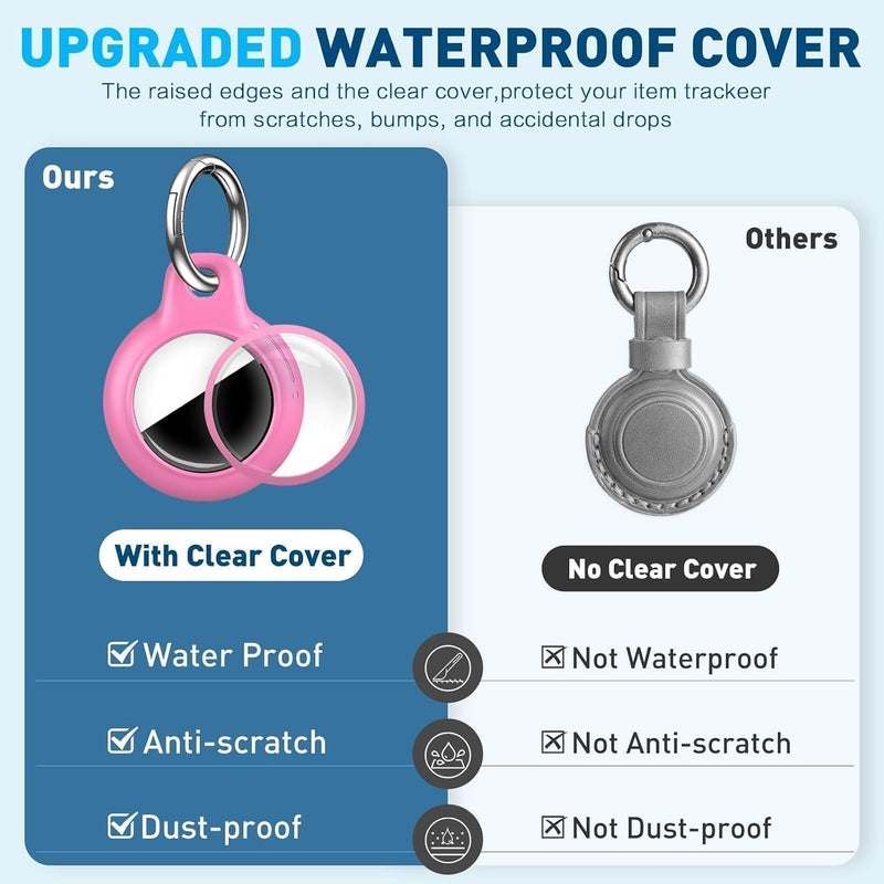 مجموعة MOLOSLEEVE 4 قطع مقاومة للماء لحامل Airtag، حافظة Air Tag مع سلسلة مفاتيح، PC صلب + TPU مقاوم للصدمات ومضاد للخدش لحالات Airtags، أسود/أبيض/أرجواني/أحمر وردي - Image 3