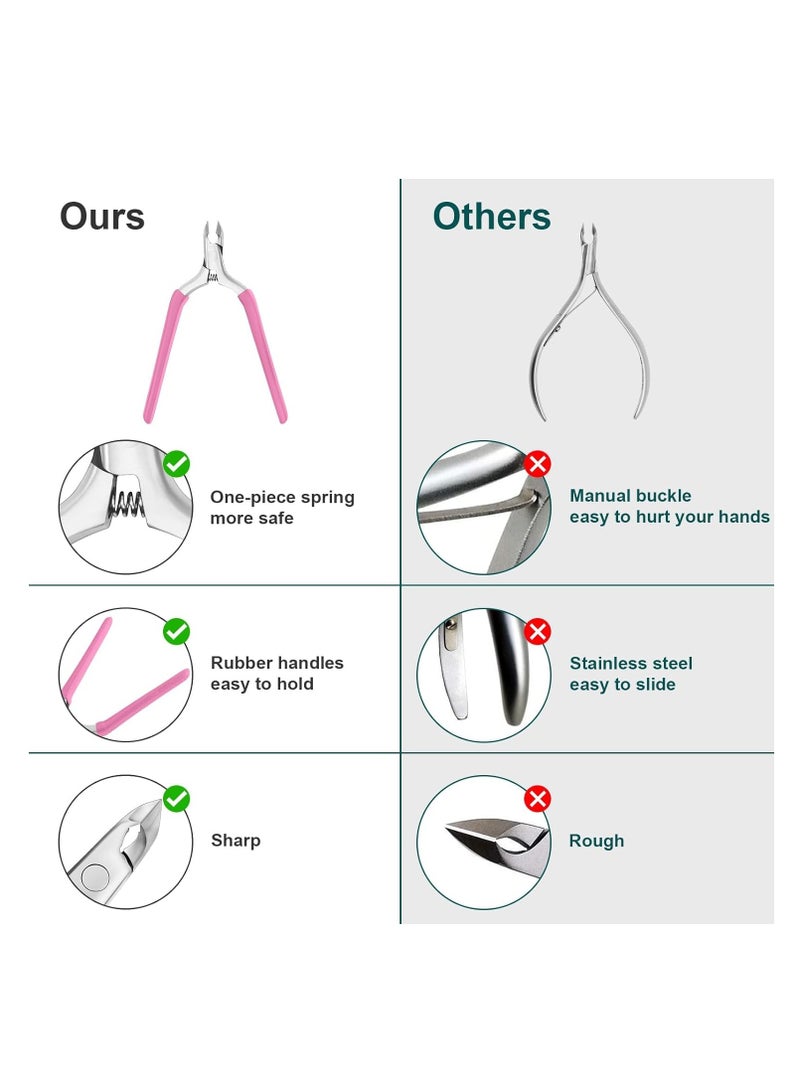 SYOSI Cuticle Trimmer with 3/4 Jaw - Extremely Sharp, Stainless Steel Cuticle Clippers with Silicone Handle, Pink - For Manicure & Pedicure Nail Care - Image 2