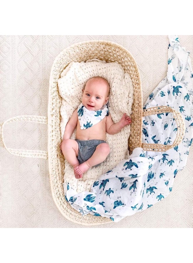 Bebe au Lait Bebe au Lait Oh So Soft Muslin Baby Bandana Bib, 4-Layer Muslin Design, Stylish Pattern - Sea Turtles - Image 3