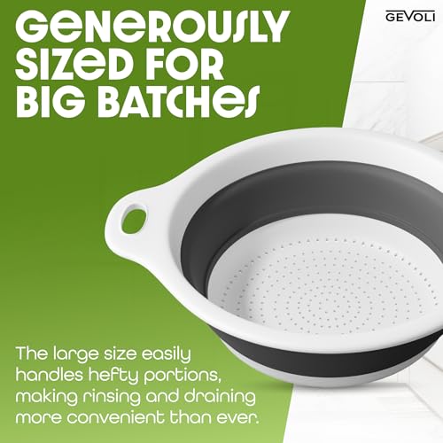 Gevoli Collapsible Colander Strainer, Includes Over-sink Countertop Draining Base (5QT) Large Kitchen Drainer for Vegetables Fruit and Pasta, Round Foldable Draining Basket, Easy Storage (White) - Image 4