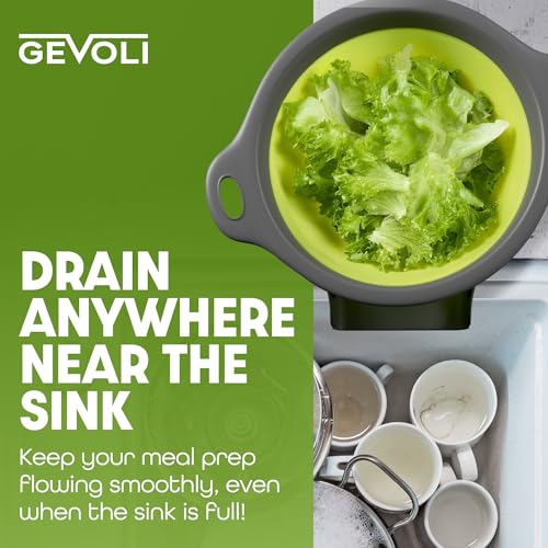 Gevoli Collapsible Colander Strainer, Includes Over-sink Countertop Draining Base (5QT) Large Kitchen Drainer for Vegetables Fruit and Pasta, Round Foldable Draining Basket, Easy Storage (White) - Image 5