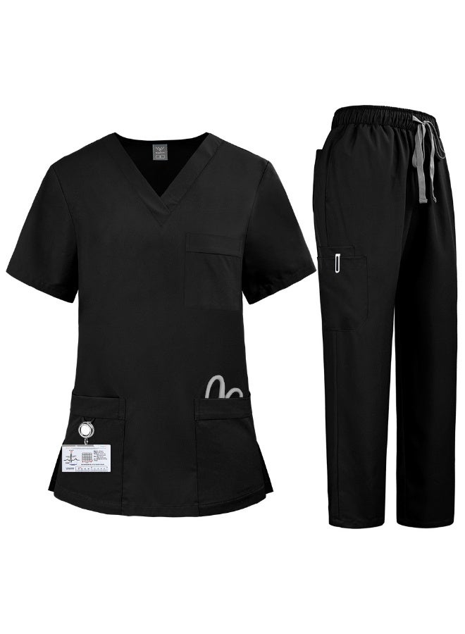 Women'S Nurse Uniform Quick-Drying Fabric Solid Color V-Neck Pocket Short-Sleeved Trousers Suit Nursing Uniform Suit - Image 1
