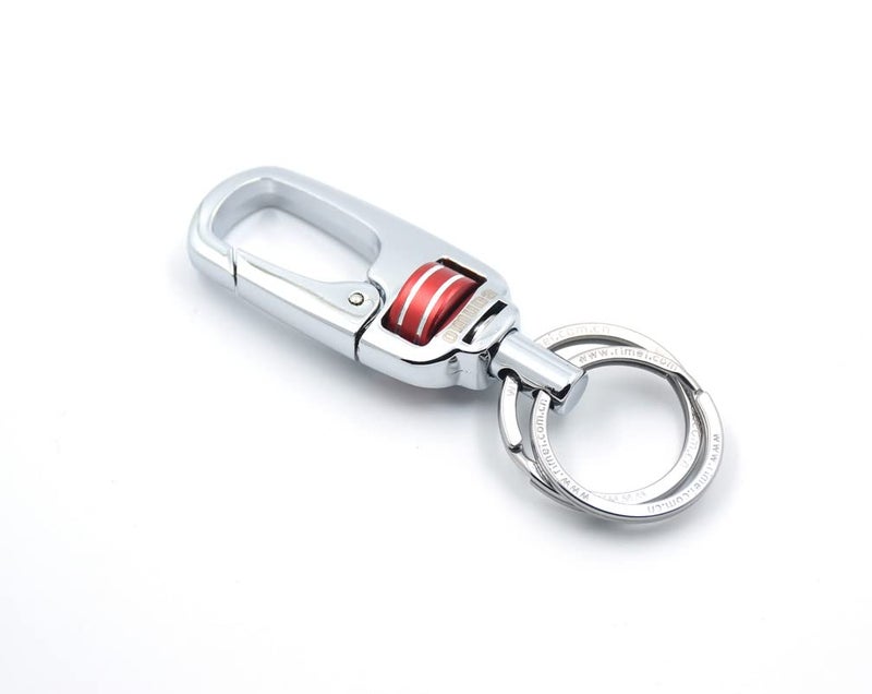 Omuda Stylish Hook Locking Silver Metal Carabiner Double Ring Hook Metal Key Chain for Men & Women - Image 2