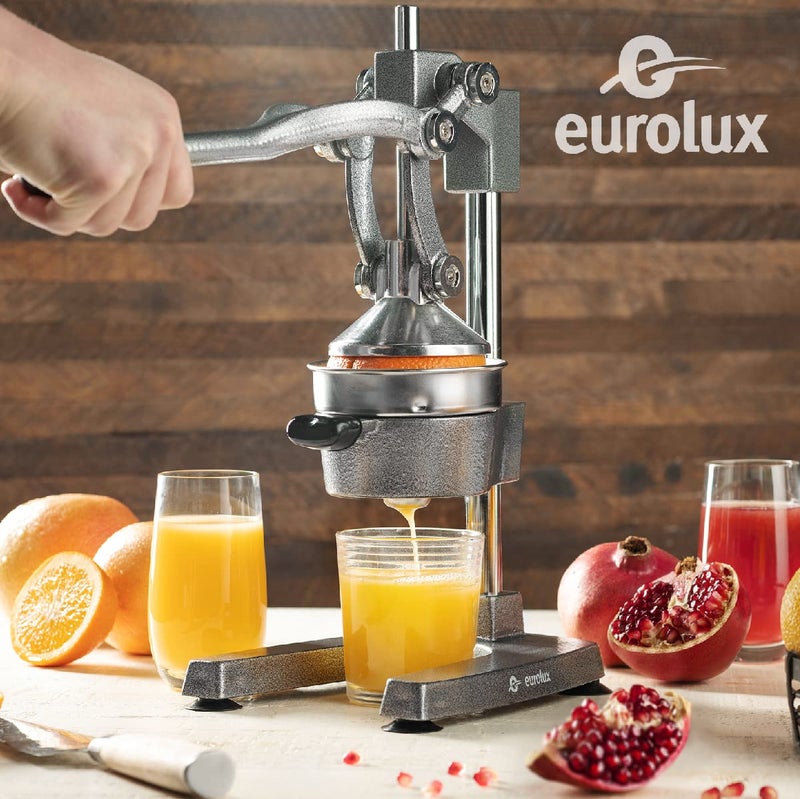 EUROLUX عصارة يورولكس فائقة الجودة من الحديد الزهر | كبيرة جدًا، ثقيلة، ذات جودة تجارية، عصارة يدوية من الفولاذ المقاوم للصدأ لعصر البرتقال الطازج، الرمان، الليمون، والمزيد (رمادي) - Image 2
