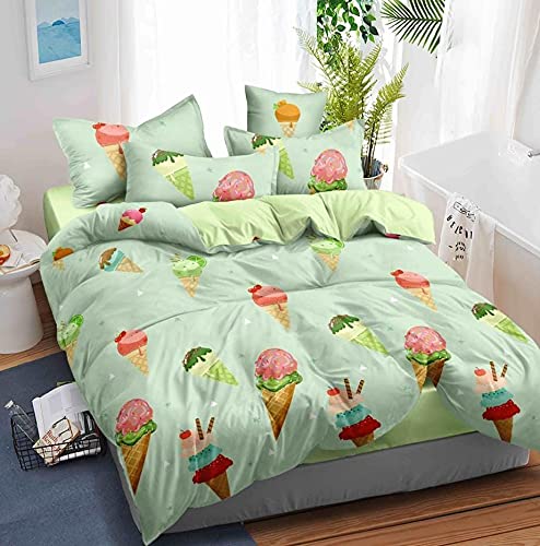 Parda Online Glace Cotton Cartoon Design Printed Kids Bed Sheet Queen Size Double Bedsheet with Flat Sheet 228 X 254 cm Pillow Covers Set of 2 68 X 43 cm Olive Green - Image 1