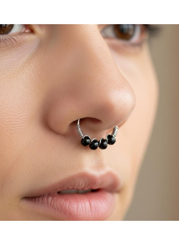 Spaceshoop Nose Ring Hoop Stainless Steel Wire Wrapped Nose Piercing Nose Jewelry for Women Various Colors and Styles Handmade Beaded Piercing Accessory with Black touch - Image 2