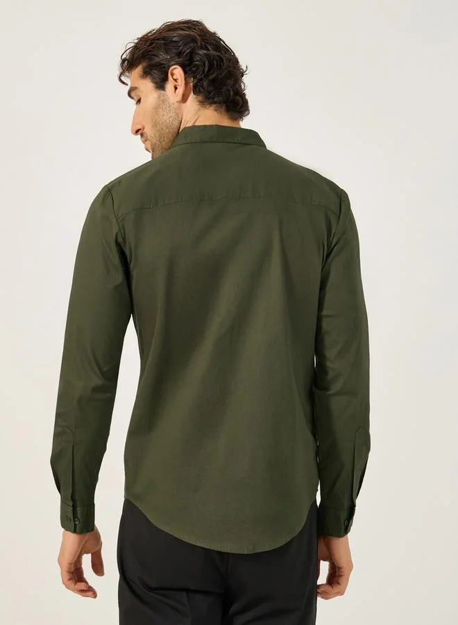Styli Slim Fit Chest Pocket Spread Collar Shirt