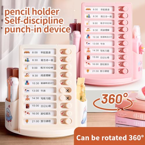 Tusmad Pen Holder | 360° Organizer with Chore Chart, Cute Plastic Caddy, Rotating Holder for Desk – Pen Stand for Table, Office, School & Study Supplies, Multicolor - Image 3