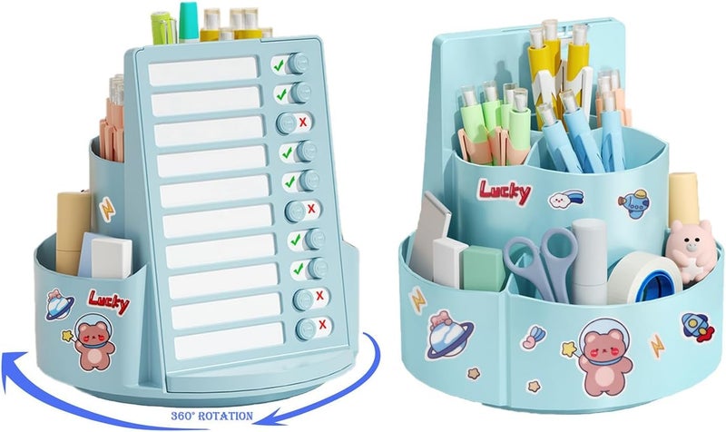 Tusmad Pen Holder | 360° Organizer with Chore Chart, Cute Plastic Caddy, Rotating Holder for Desk – Pen Stand for Table, Office, School & Study Supplies, Multicolor - Image 1