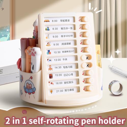 Tusmad Pen Holder | 360° Organizer with Chore Chart, Cute Plastic Caddy, Rotating Holder for Desk – Pen Stand for Table, Office, School & Study Supplies, Multicolor - Image 2