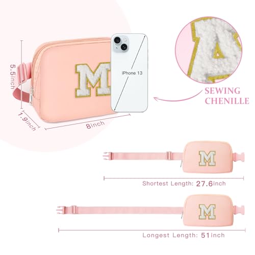 COSHAYSOO Pink Fanny Pack Belt Bag Crossbody Purse for Teen Girls 6 7 8 9 10 11 12 13 Year Old Women Personalized Cute Initial Graduation Birthday Gifts Tween Preteen Girly Stuff Chenille Letter M - Image 3