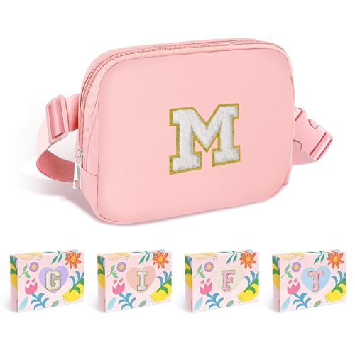 COSHAYSOO Pink Fanny Pack Belt Bag Crossbody Purse for Teen Girls 6 7 8 9 10 11 12 13 Year Old Women Personalized Cute Initial Graduation Birthday Gifts Tween Preteen Girly Stuff Chenille Letter M - Image 1