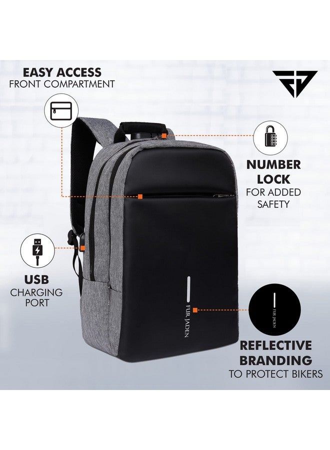 FUR JADEN Anti Theft Number Lock Backpack Bag with 15.6 Inch Laptop Compartment, USB Charging Port & Organizer Pocket for Men Women Boys Girls (Grey) - Image 3