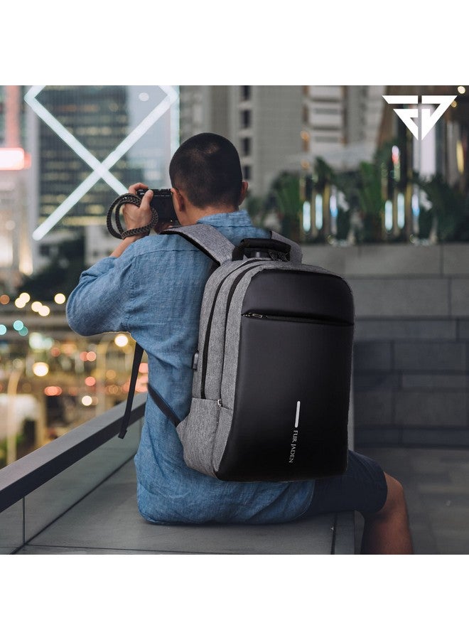 FUR JADEN Anti Theft Number Lock Backpack Bag with 15.6 Inch Laptop Compartment, USB Charging Port & Organizer Pocket for Men Women Boys Girls (Grey) - Image 2