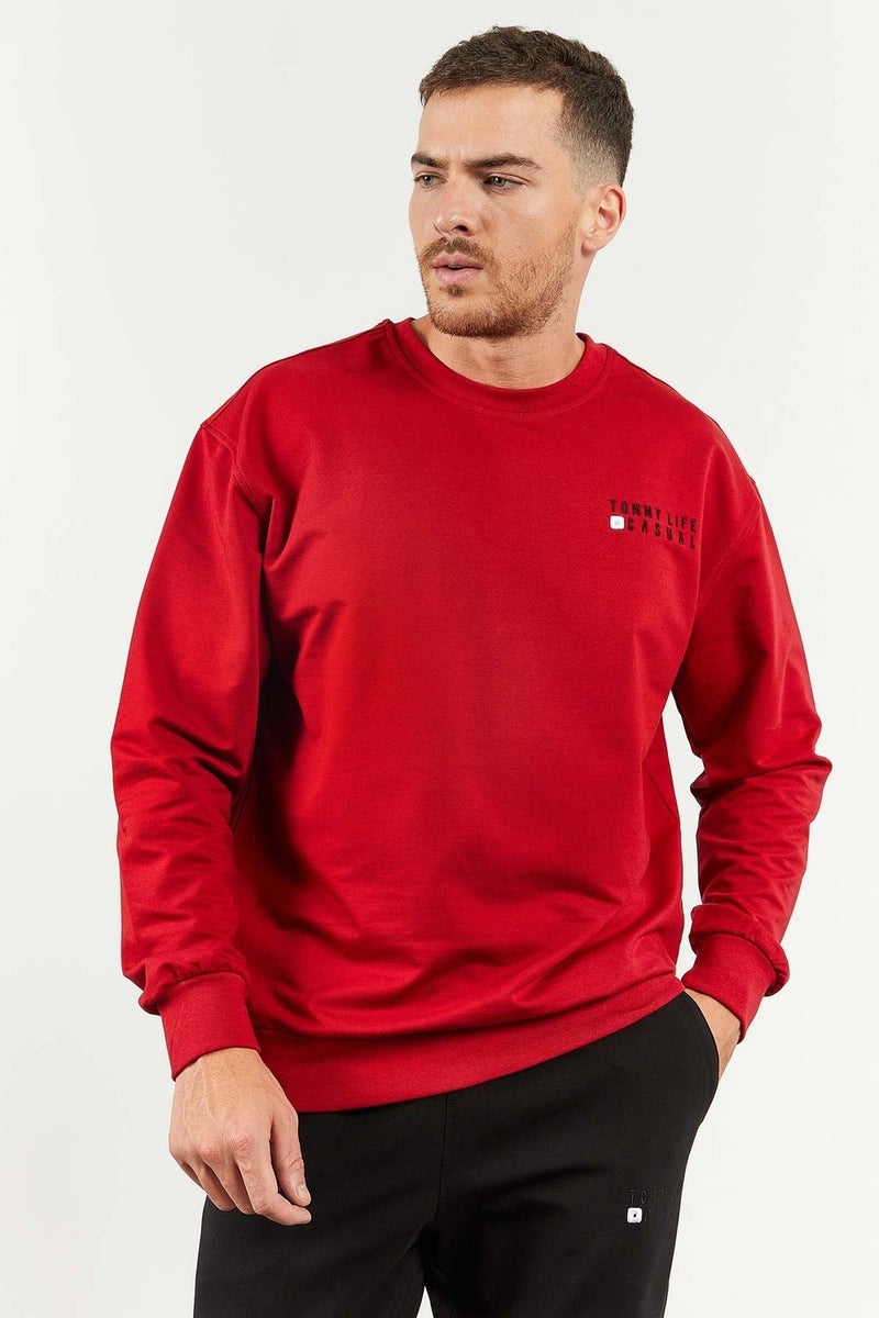 Tommy Life Red-Black Men's Casual O Neck Oversize Elastic Leg Tracksuit - 85120  - Image 3
