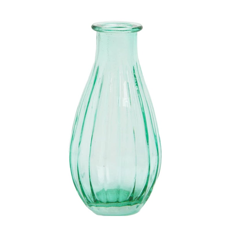 Talking Tables Green Glass Bud Vase for Flowers Small Ribbed Narrow Necked Bottles for Home Decor Arrangements Wedding Centrepieces for Table Decorations Windowsill BohoBUDVASEGRN