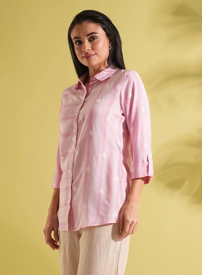 globus Geometric Woven Design Workwear Shirt Style Tunic