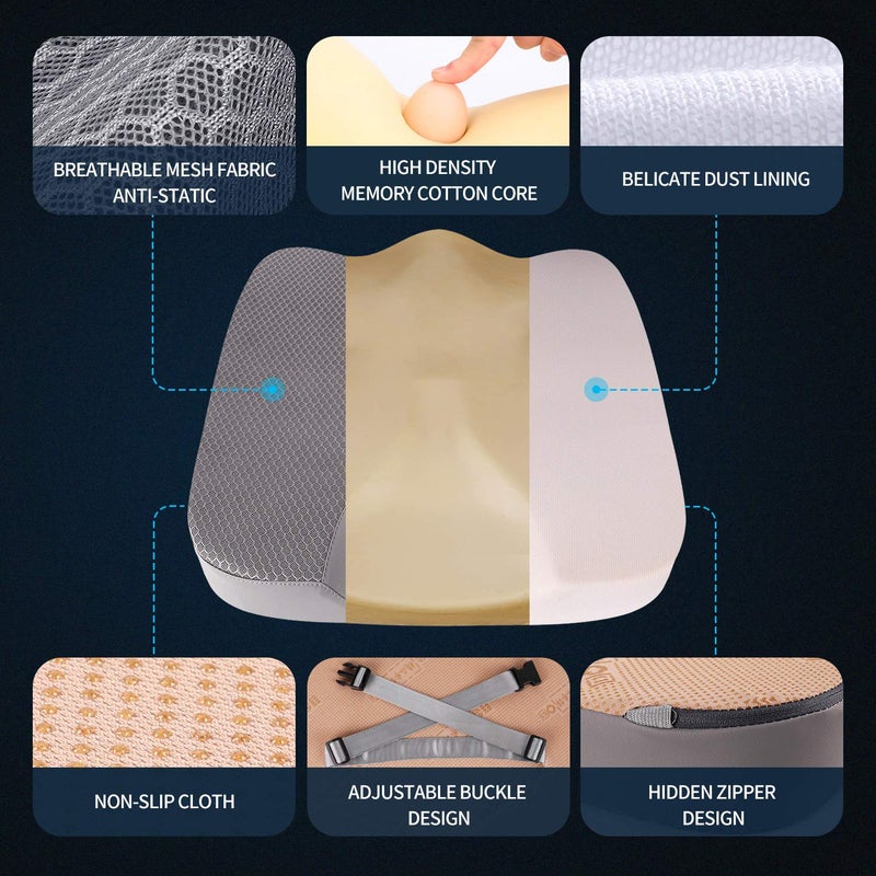 LARROUS Car Seat Cushion - Comfort Memory Foam Seat Cushion for Car Seat Driver, Tailbone (Coccyx) Pain Relief, Car Seat Cushions for Driving (Gray) - Image 3