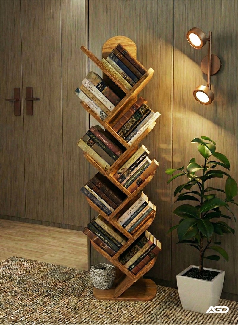 إيه جي دي مكتبة كتب خشبية بتصميم شجرة، مكونة من 9 أرفف للكتب والمجلات والمستندات لون بني - Image 5