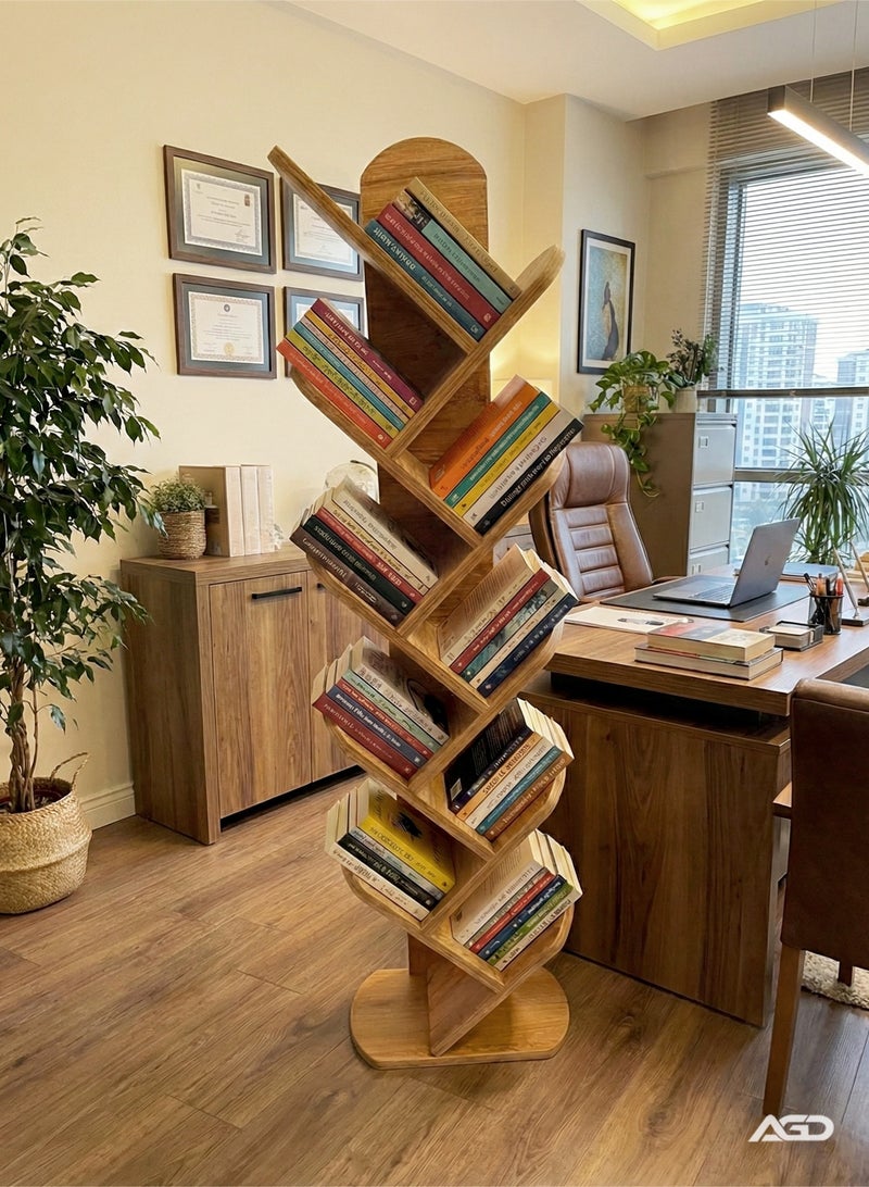 إيه جي دي مكتبة كتب خشبية بتصميم شجرة، مكونة من 9 أرفف للكتب والمجلات والمستندات لون بني - Image 4