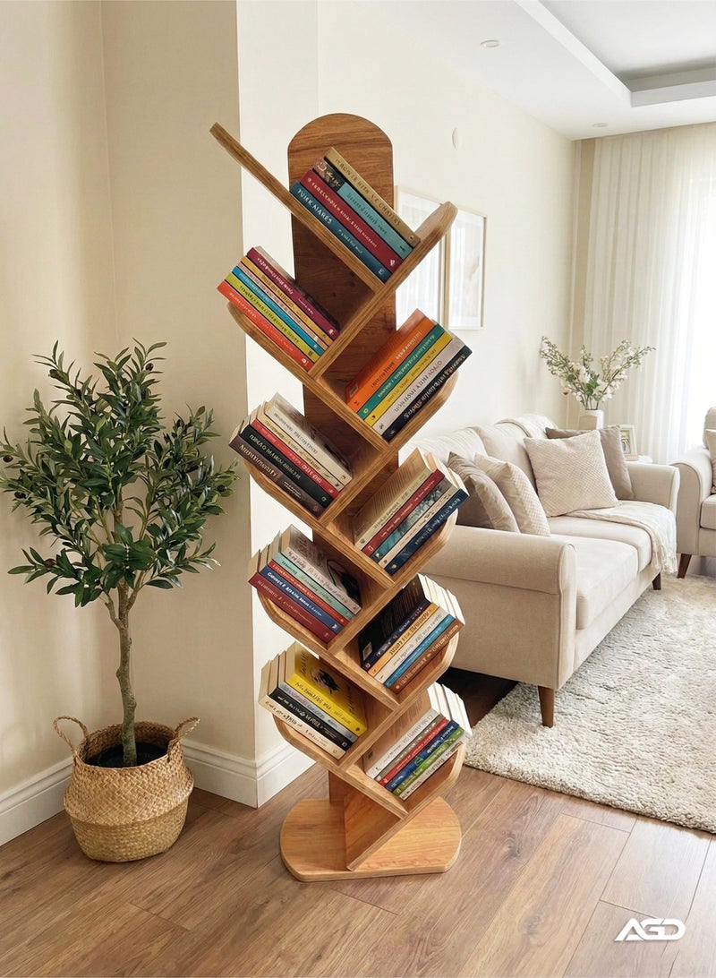 إيه جي دي مكتبة كتب خشبية بتصميم شجرة، مكونة من 9 أرفف للكتب والمجلات والمستندات لون بني - Image 3