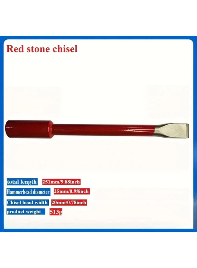 Red Hand Carved Stone Chisel Chrome Vanadium Steel Cemented Carbide Masons Tool - Image 1