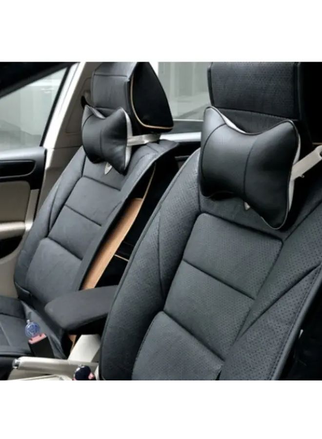 Black PU Leather Car Neck Pillow With Soft Padding For Commuters - Image 1