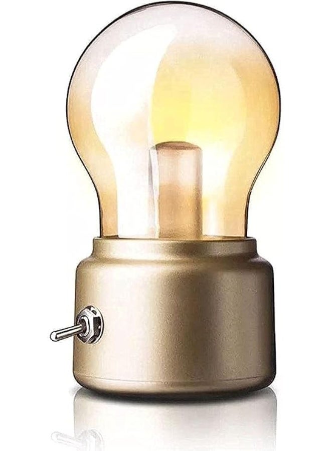 Portable rechargeable LED table lamp in the shape of a classic bulb, retro gold design, for indoor and outdoor use. - Image 2