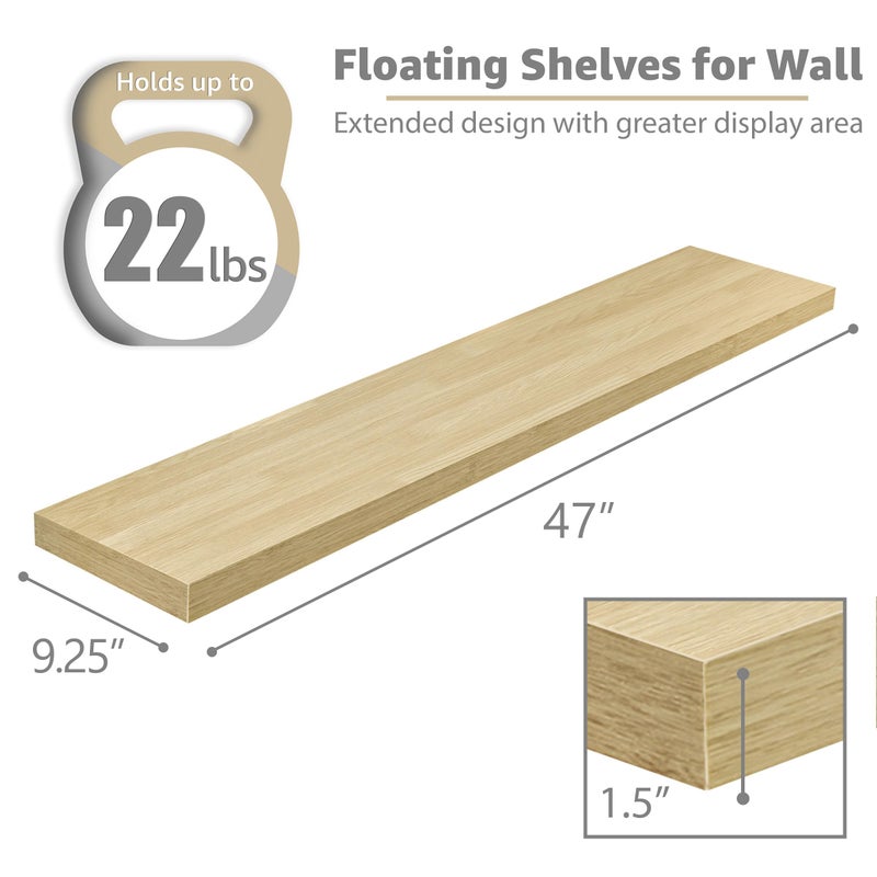 Sorbus Floating Shelves for Wall - 48 Inch Long Bathroom Shelves, Wall Decor for Bedroom, Kitchen, Living Room & Book Storage - Mounted Floating Shelf with Invisible Brackets (Maple Wood, 3 Pack) - Image 2