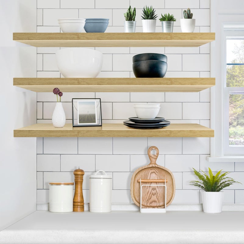 Sorbus Floating Shelves for Wall - 48 Inch Long Bathroom Shelves, Wall Decor for Bedroom, Kitchen, Living Room & Book Storage - Mounted Floating Shelf with Invisible Brackets (Maple Wood, 3 Pack) - Image 3