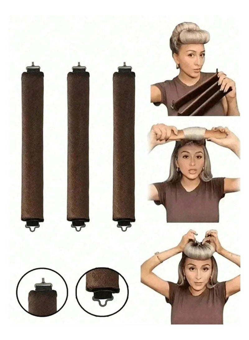خاجول 3 قطع من مكواة تجعيد الشعر بدون حرارة، قضبان مع خطاف، قضيب تجعيد بدون حرارة لجميع أنواع الشعر، مكواة تجعيد بدون حرارة للنوم بها، تجعيدات بدون حرارة طوال الليل لتجعيد الشعر (بني غامق) - Image 2