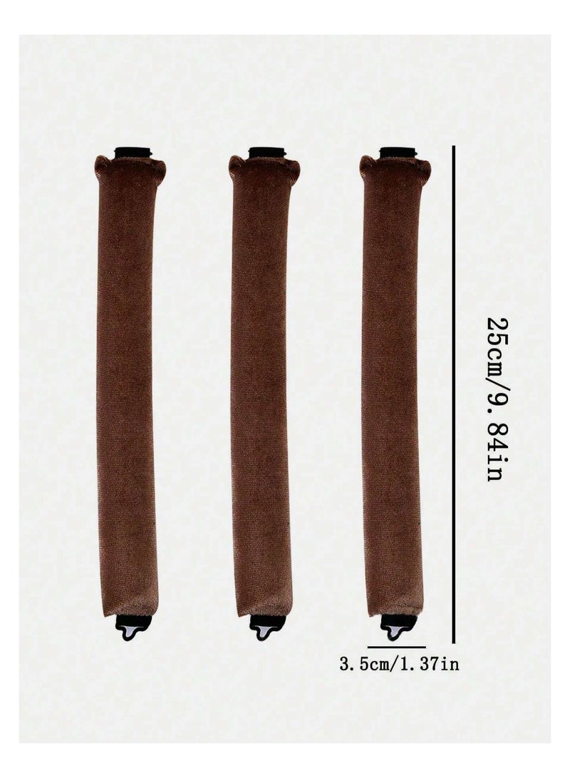خاجول 3 قطع من مكواة تجعيد الشعر بدون حرارة، قضبان مع خطاف، قضيب تجعيد بدون حرارة لجميع أنواع الشعر، مكواة تجعيد بدون حرارة للنوم بها، تجعيدات بدون حرارة طوال الليل لتجعيد الشعر (بني غامق) - Image 3