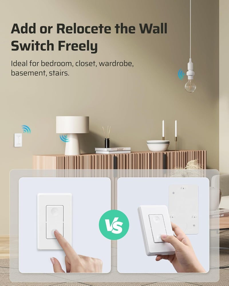 DEWENWILS Remote Control Light Bulb Socket, Wireless Light Switch for Pull Chain Light Fixture, E26 E27 Bulb Base, No Wiring, ETL Listed(1 Wall Mounted Switch+2 Socket) - Image 2