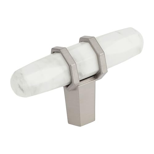 Amerock Cabinet Knob Marble WhiteSatin Nickel 212 inch 64 mm Length Carrione 1 Pack Drawer Knob Cabinet Hardware