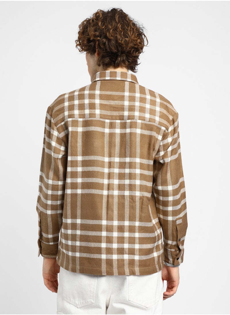 كامبوس سوترا Men's Ash Brown Checkered Utility Overshirt  - Image 5