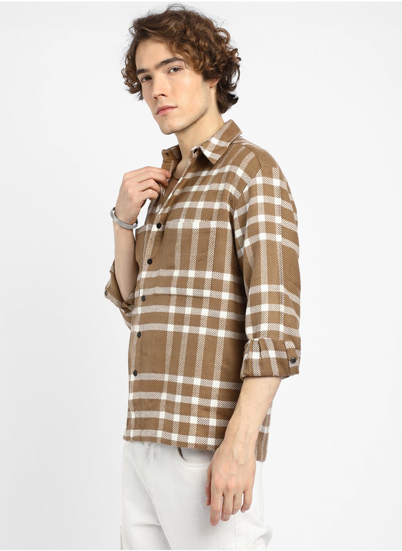 كامبوس سوترا Men's Ash Brown Checkered Utility Overshirt  - Image 3