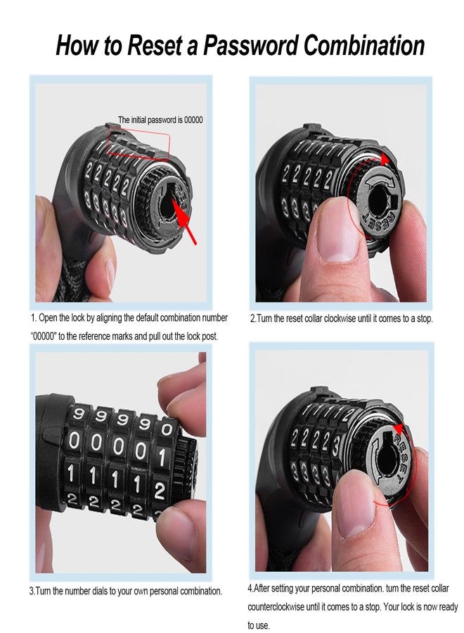 Monotre Bike Chain Lock, 5-Digit Resettable Combination Heavy Duty Anti-Theft Bike Chain Lock, 3.2FT Long Keyless Security Bike Lock for Bicycles, Scooters, Motorcycles, Doors, Fences - Image 5