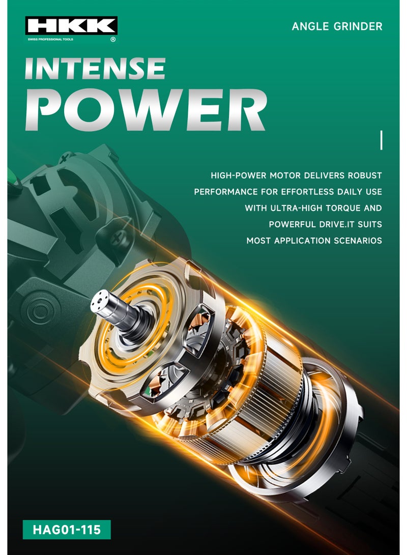 ح ك ك جلاخة زاوية 800 واط 115 مم - أداة جلاخة سلكية شديدة التحمل للقطع والطحن والتلميع، أداة يدوية كهربائية صغيرة الحجم للمعادن والخشب والحجر - Image 5