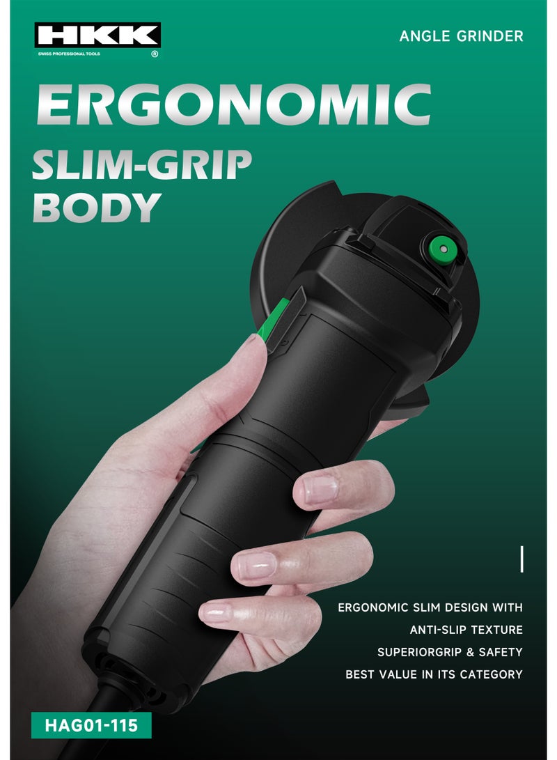 ح ك ك جلاخة زاوية 800 واط 115 مم - أداة جلاخة سلكية شديدة التحمل للقطع والطحن والتلميع، أداة يدوية كهربائية صغيرة الحجم للمعادن والخشب والحجر - Image 3