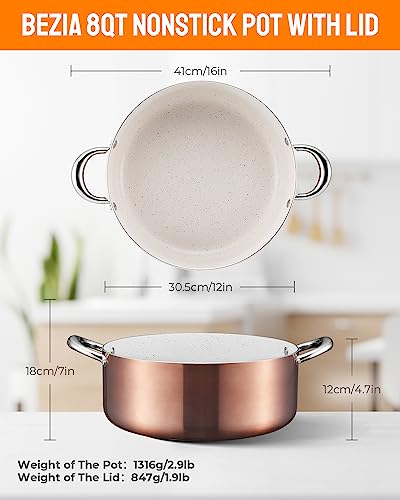 BEZIA Large 8 Quart Nonstick Cooking Pot with Lid, Induction Stock Pot, Soup Pot for All Stovetops, Non-toxic and Oven Safe, PFOA PFAS Free, Golden - Image 5