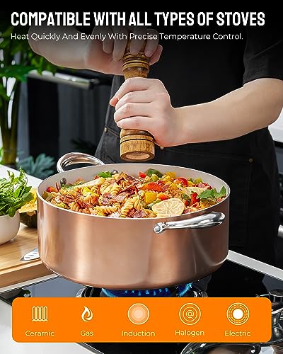 BEZIA Large 8 Quart Nonstick Cooking Pot with Lid, Induction Stock Pot, Soup Pot for All Stovetops, Non-toxic and Oven Safe, PFOA PFAS Free, Golden - Image 4