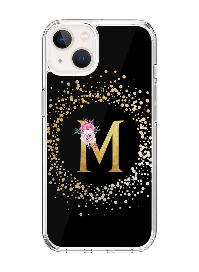 Stylizedd Classic Clear Case For iPhone 15, Hybrid Soft Case Flexible Edges Thin Cover- Custom Monogram Initial Letter Floral Pattern Alphabet - M (Black) - Image 1
