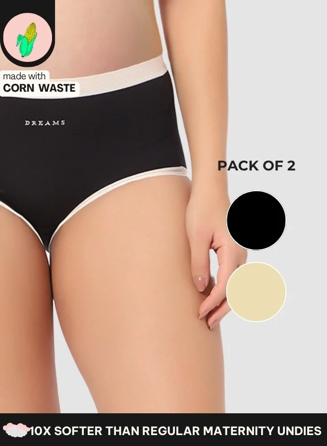 Intimate Queen Beige, Black Corn Bae Maternity Lacy Boy Shorts – Ultra-Soft, No Roll-Ups & Gusset Support, Full Coverage Comfort for Every Trimester (Pack Of 2)  | Best Price UAE