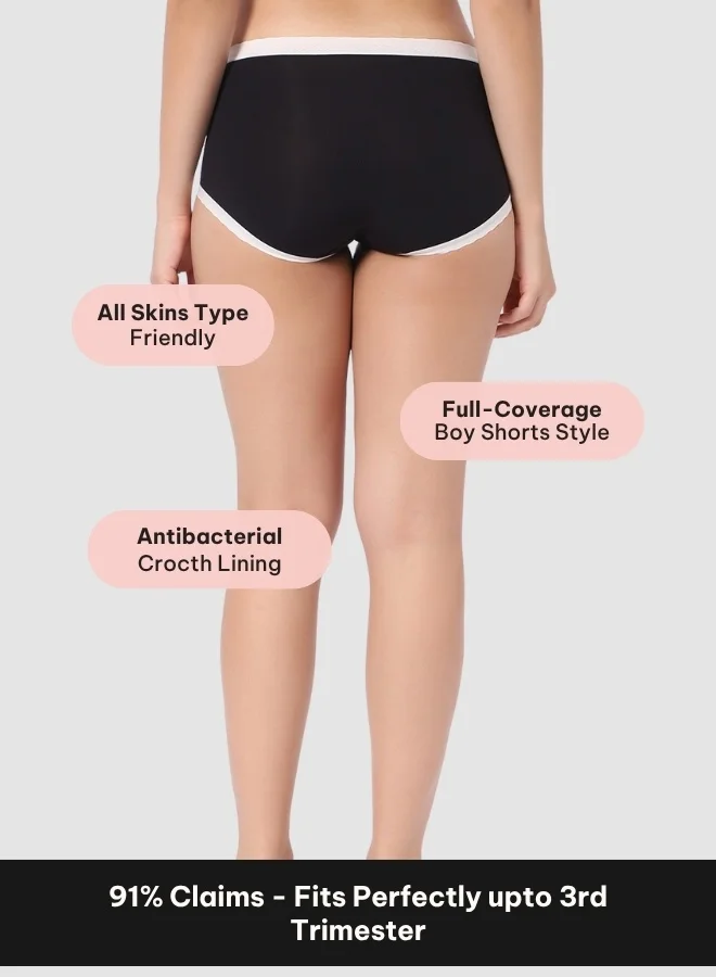 Intimate Queen Beige, Black Corn Bae Maternity Lacy Boy Shorts – Ultra-Soft, No Roll-Ups & Gusset Support, Full Coverage Comfort for Every Trimester (Pack Of 2)  | Best Price UAE