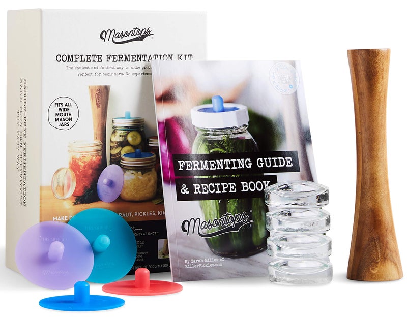 Masontops Complete Mason Jar Fermentation Kit - Pickle Kit, Sauerkraut Making Kit Kimchi Container - Fermentation Airlock Lids Wide Mouth Mason Jars - Image 1